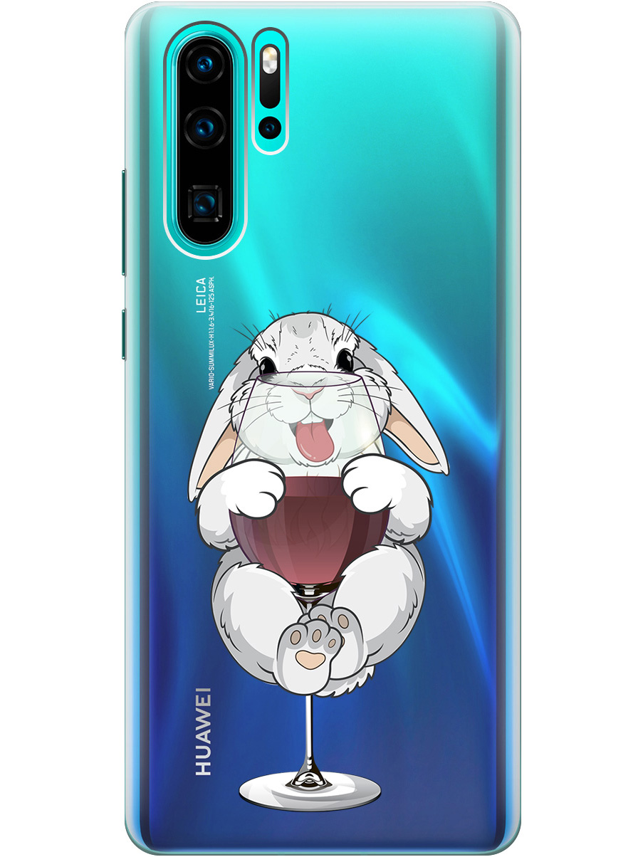 

Силиконовый чехол на Huawei P30 Pro с принтом "Кролик и бокал", Прозрачный;белый;бордовый, 720762475