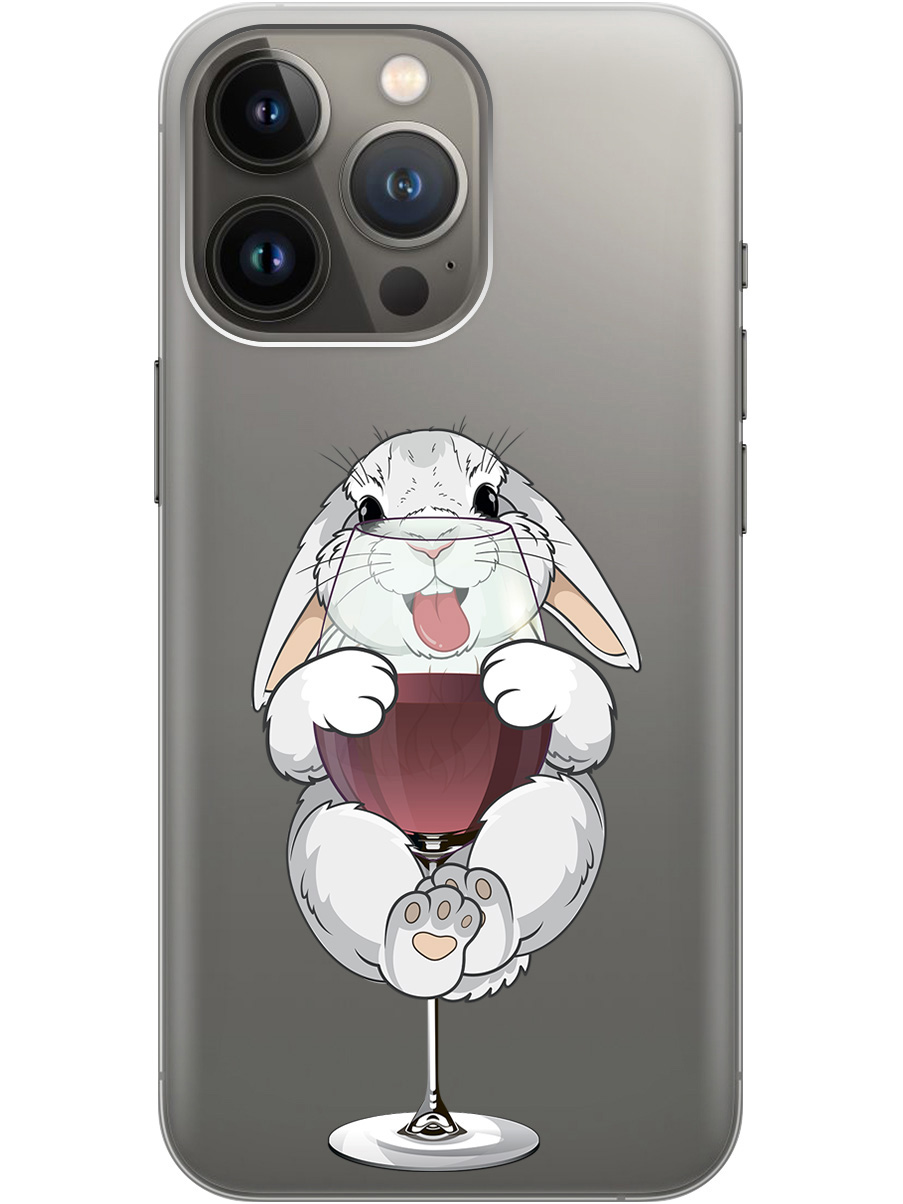 

Силиконовый чехол на Apple iPhone 13 Pro Max с принтом "Кролик и бокал", Прозрачный;белый;бордовый, 732247375