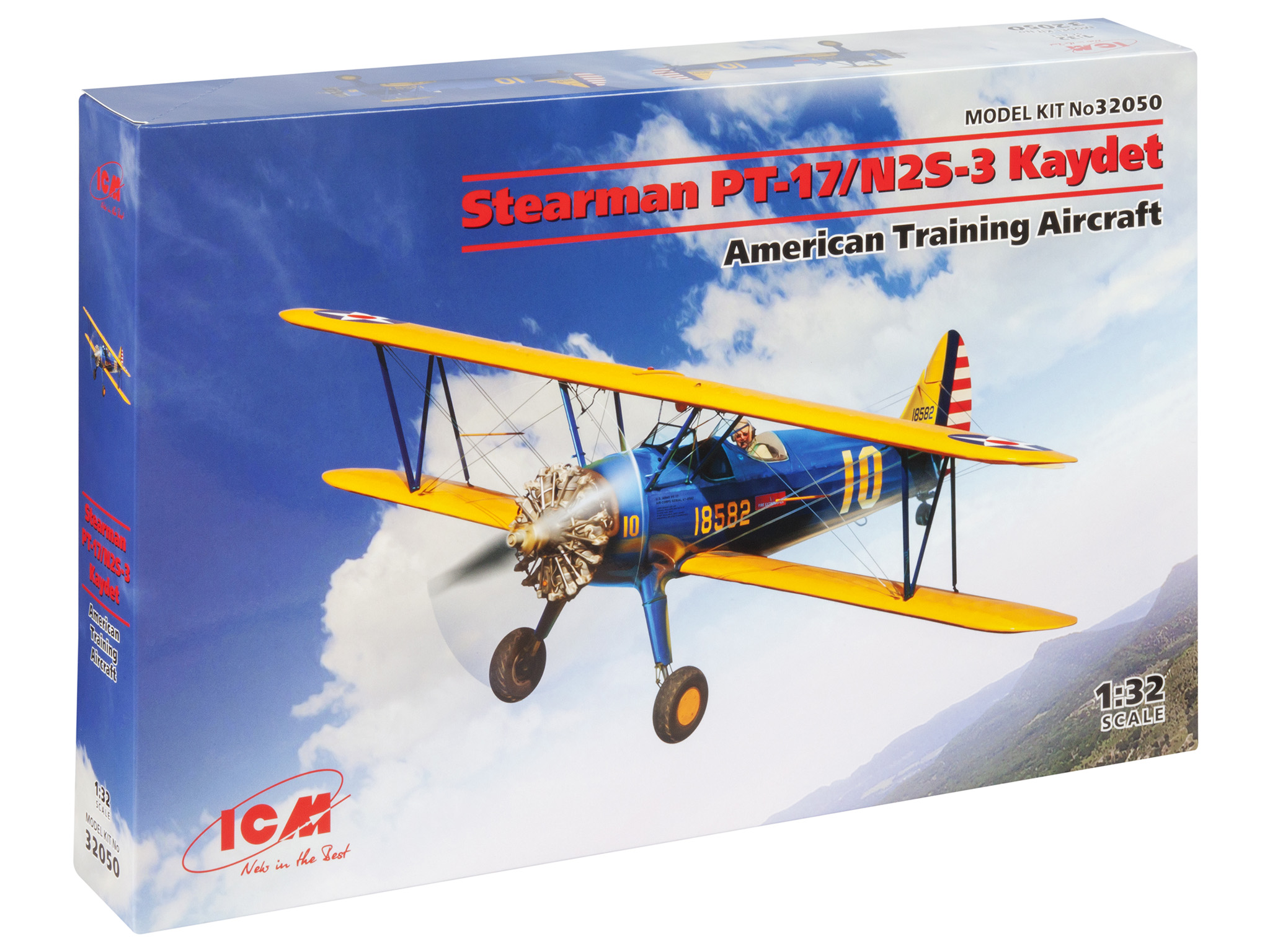 

Сборная модель ICM 1/32 Stearman PT-17/N2S-3 Kaydet, Американский учебный самолет 32050