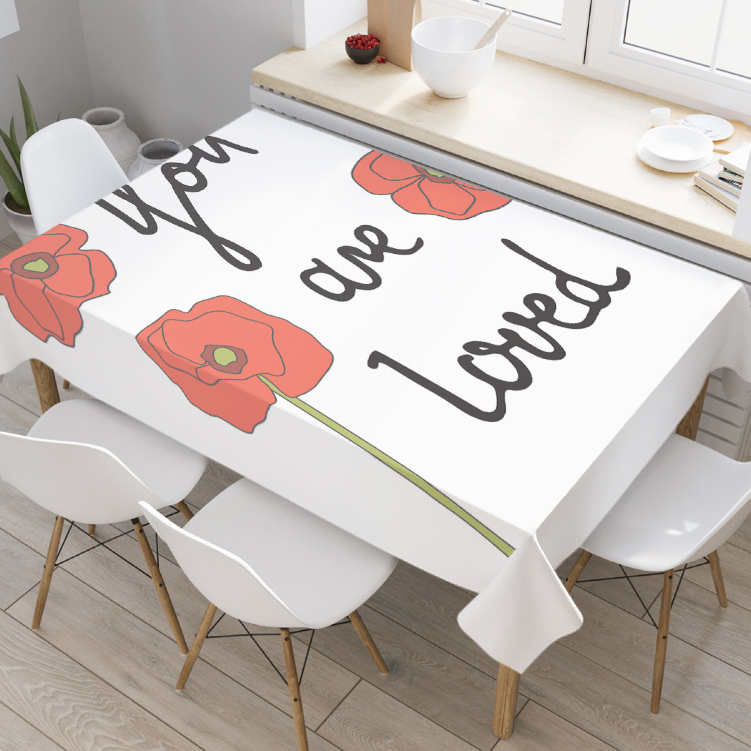 

Скатерть прямоугольная на кухонный стол JoyArty "Цветочная любовь" из оксфорда, 120x145 см, Белый, Цветочная любовь