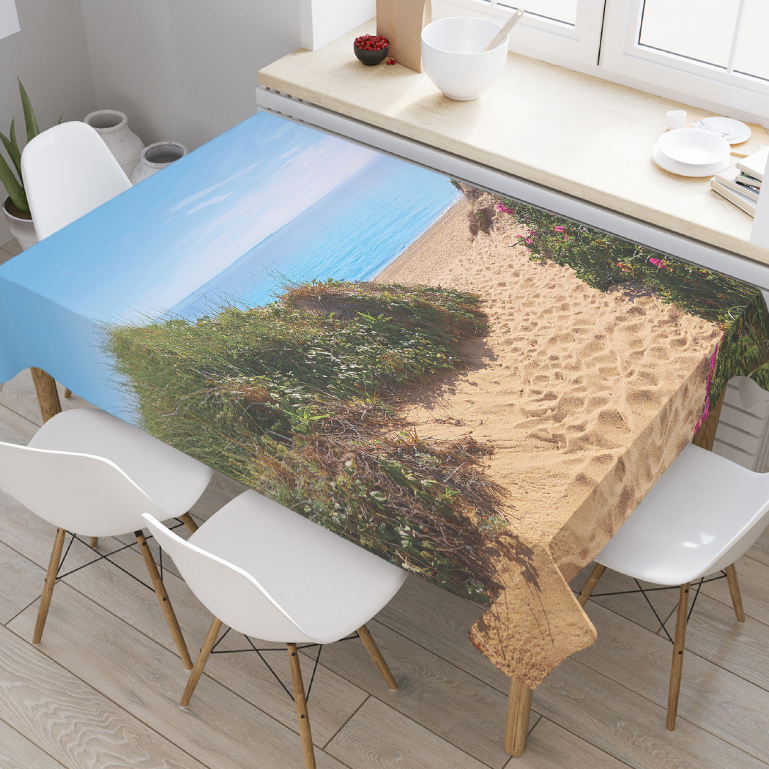 

Скатерть прямоугольная JoyArty "Песчаная тропа к побережью" из оксфорда, 120x145 см, Голубой, Песчаная тропа к побережью