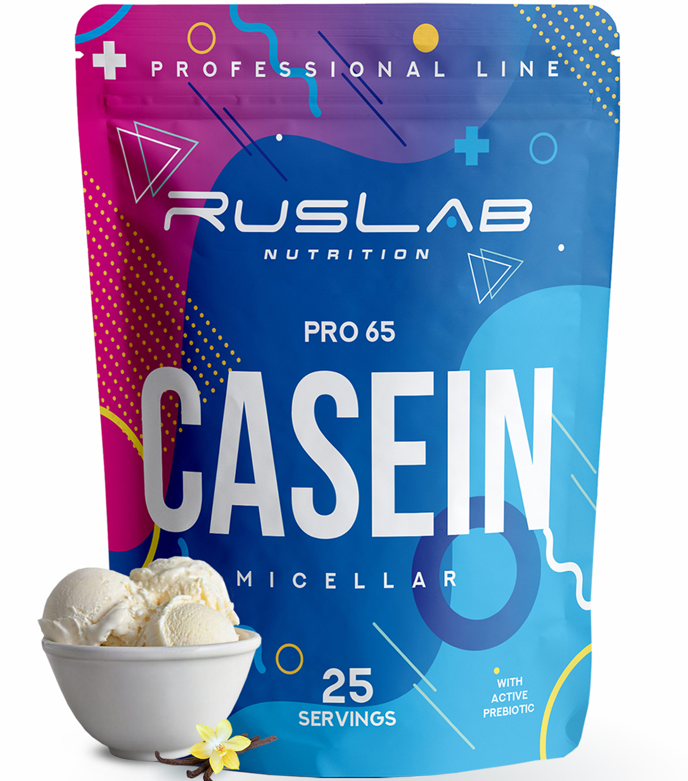 Мицеллярный казеин RusLabNutrition Casein Pro 65 800гр вкус ванильное мороженое