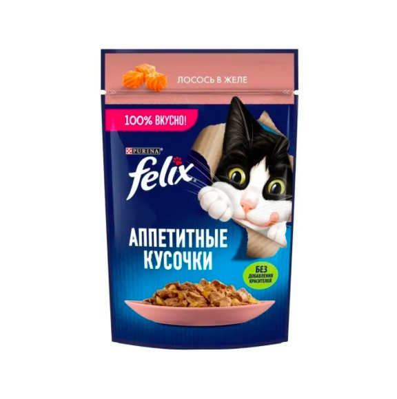 

Влажный корм дял кошек Felix с лососем в желе, 75г