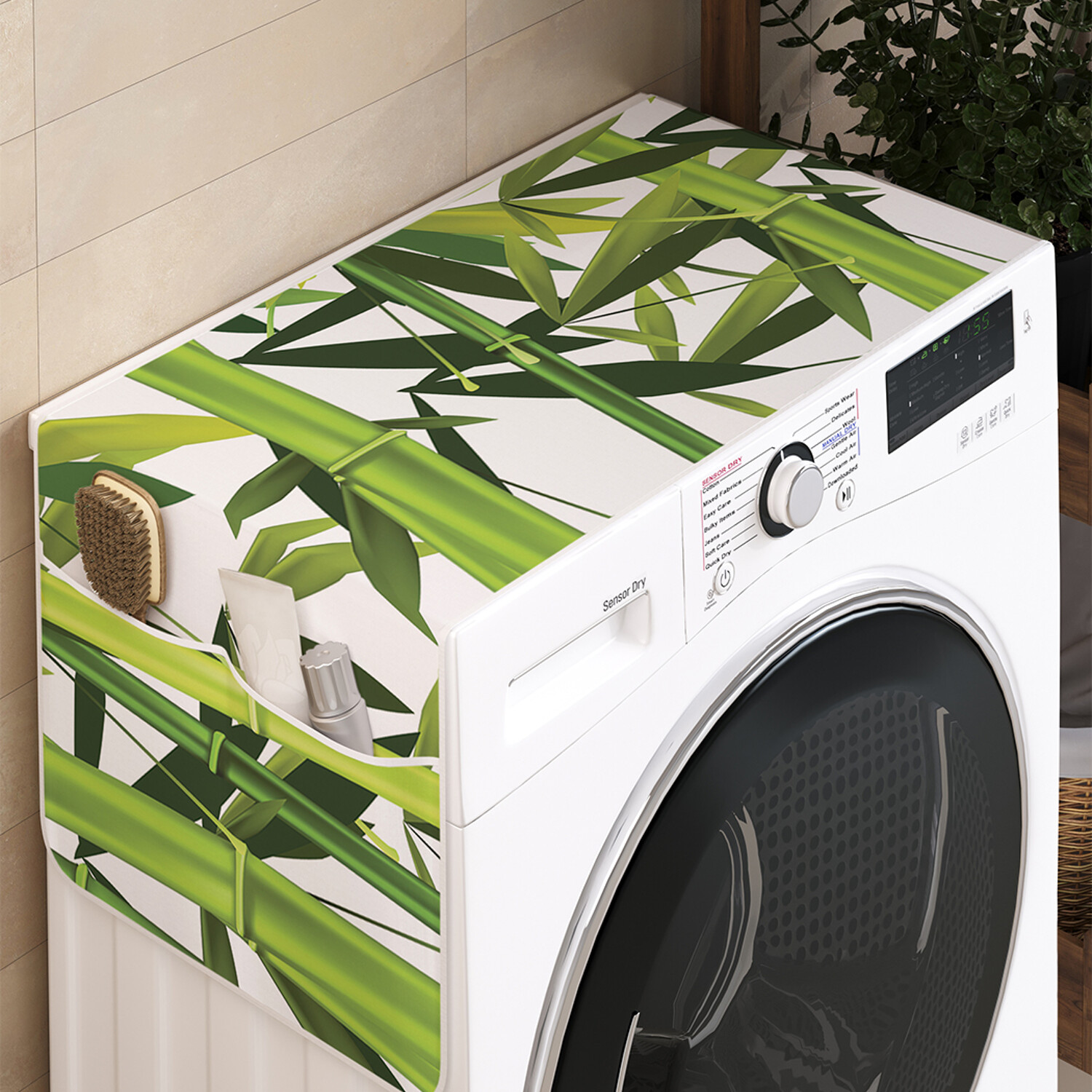 

Чехол накидка для стиральной машины Ambesonne с рисунком 35 на 120, Бамбуковые листья