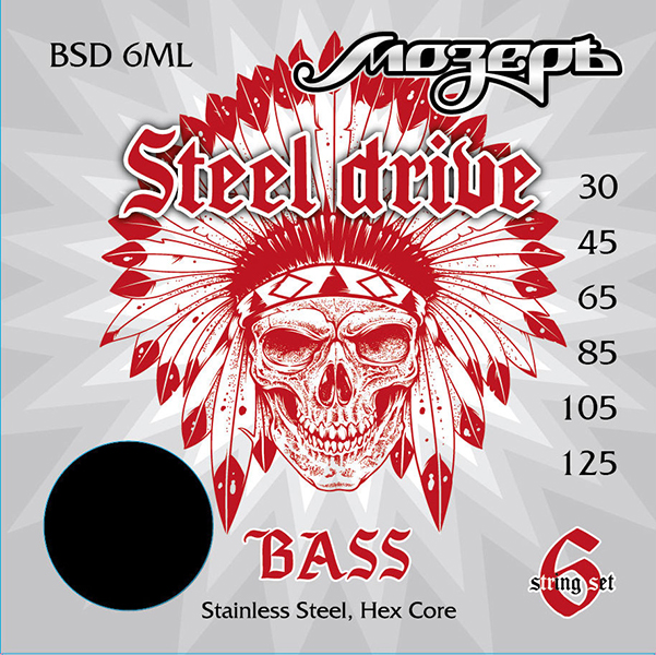 Steel Drive Комплект струн для 6-струнной бас-гитары, сталь, 30-125, Мозеръ BSD-6ML