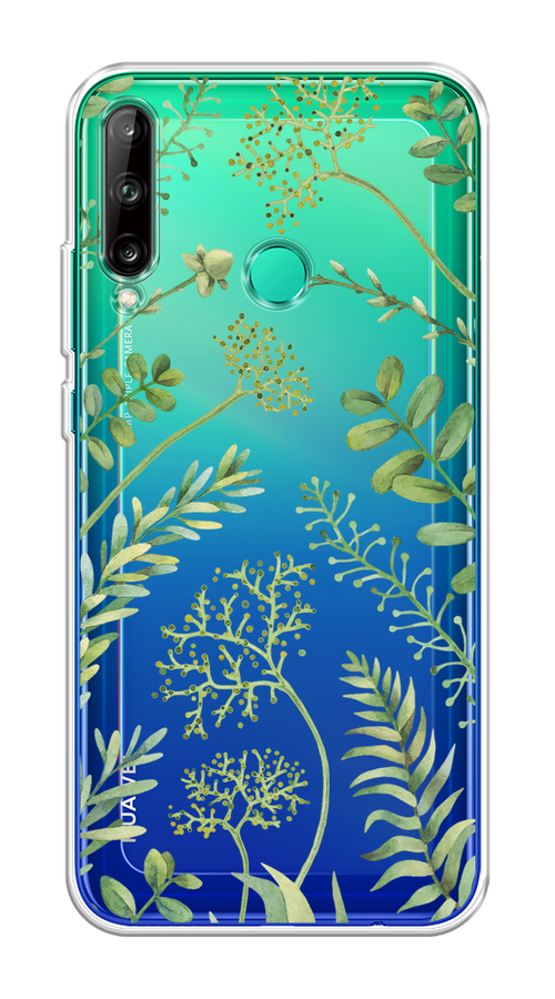 

Чехол на Honor 9C/Huawei P40 Lite E/Y7p "Green Leaves", Зеленый;прозрачный, 6103350-1