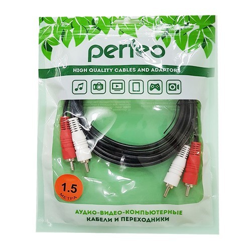 Perfeo Кабель 2xRCA - 2xRCA Perfeo R3002, 1.5м, круглый, силикон, цвет: чёрный