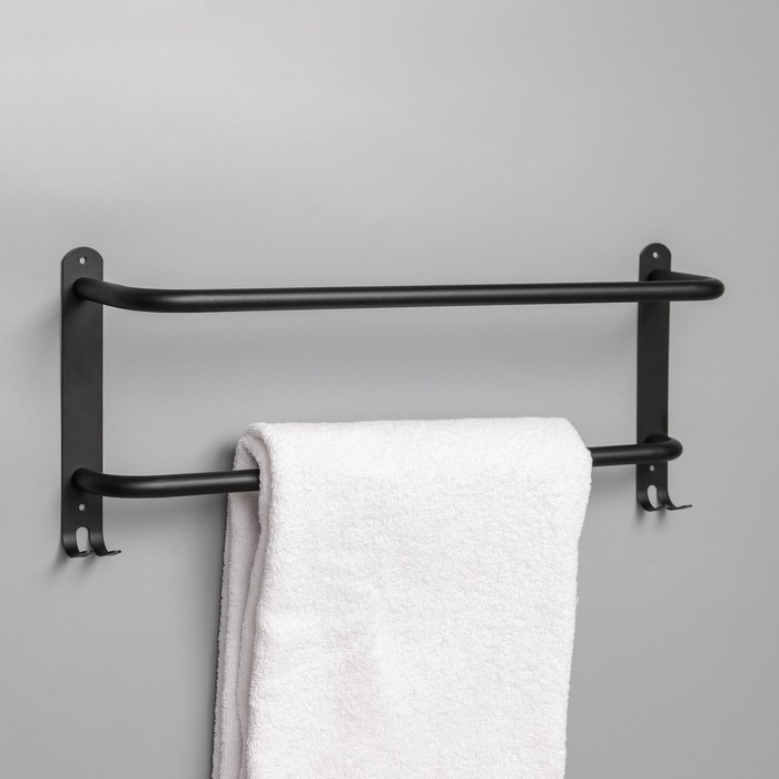 фото Держатель для полотенец двойной, 50 см, 2 крючка, нержавеющая сталь, цвет чёрный nobrand