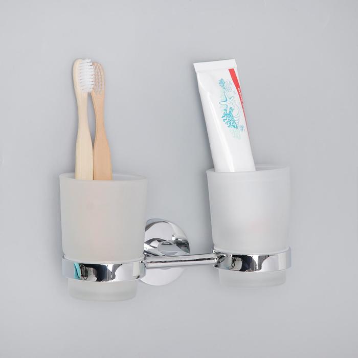 Стакан для зубных щеток, настенный, Accoona А11304, 2 стакана, стекло, цвет хром