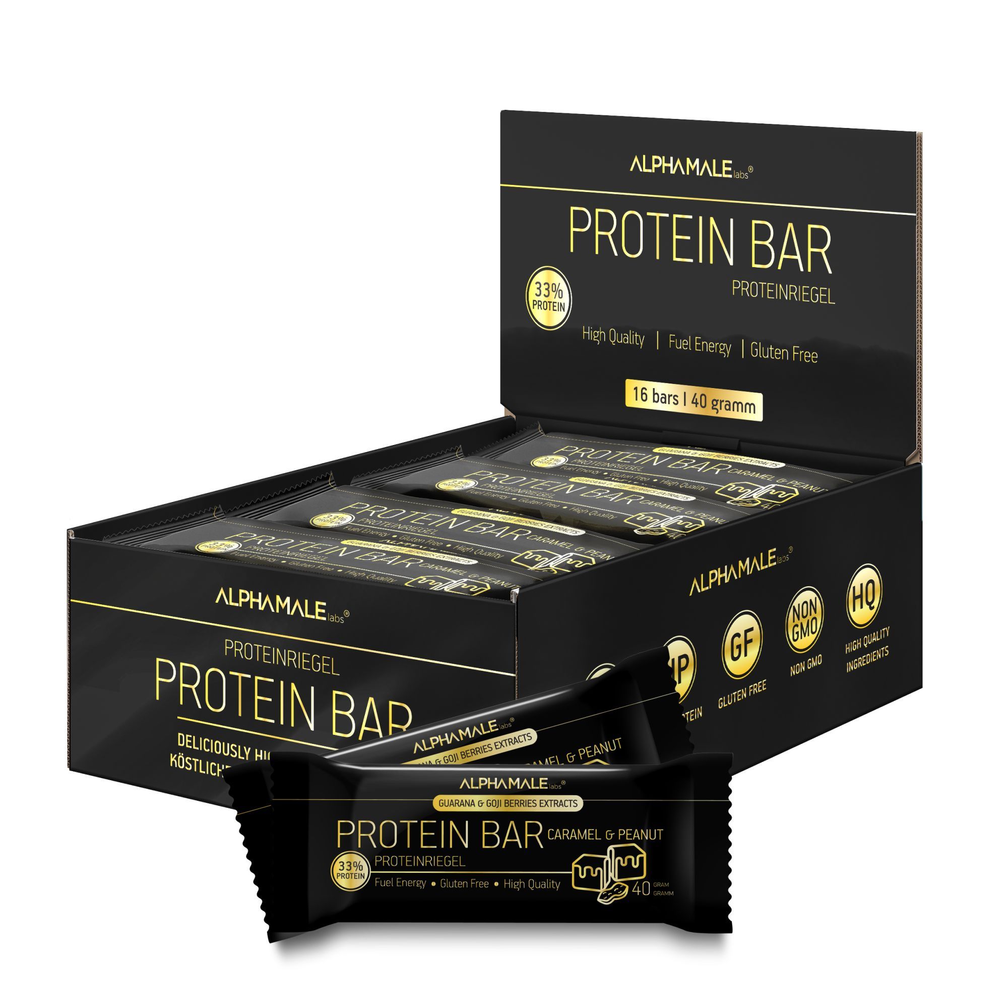 Протеиновый батончик ALPHAMALE labs без сахара Protein bar Карамель-арахис, 16 шт по 40 г