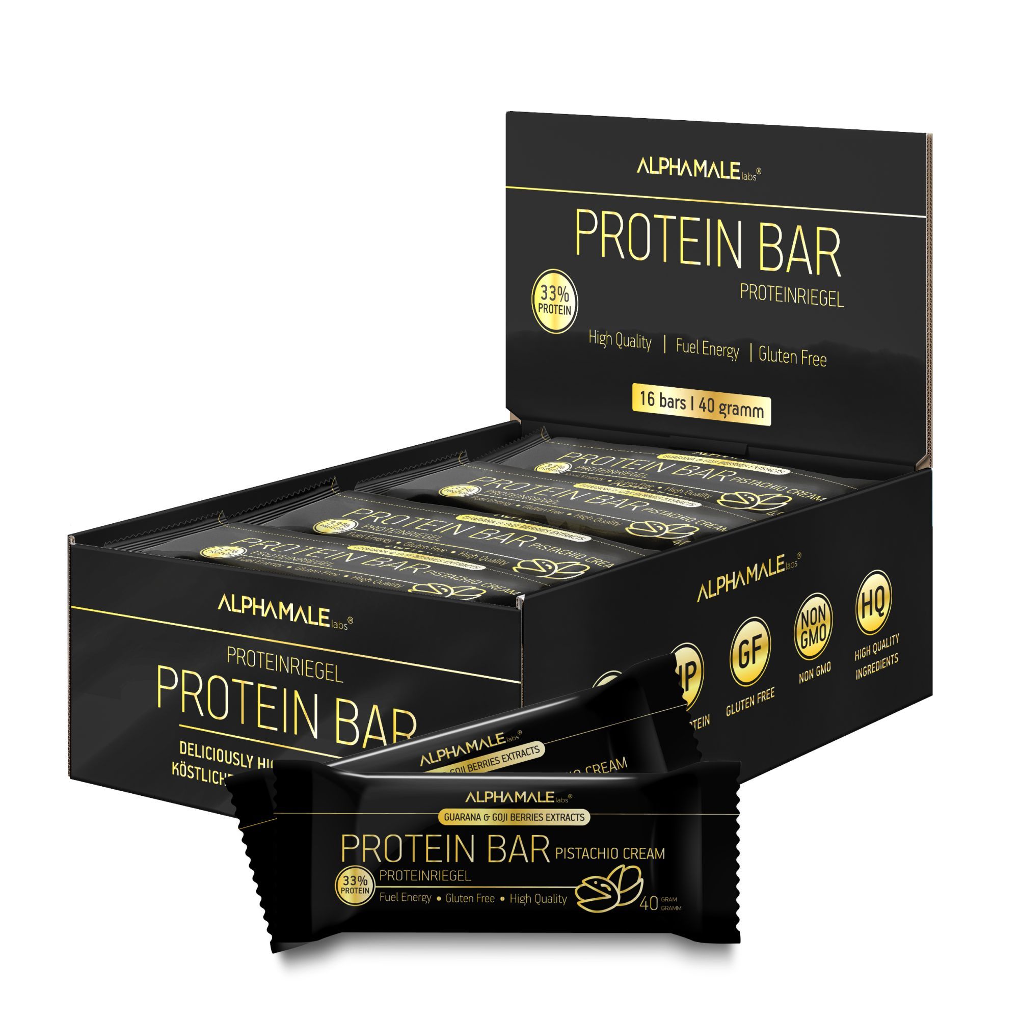 Протеиновый батончик ALPHAMALE labs без сахара Protein bar Фисташковый крем, 16 шт по 40 г