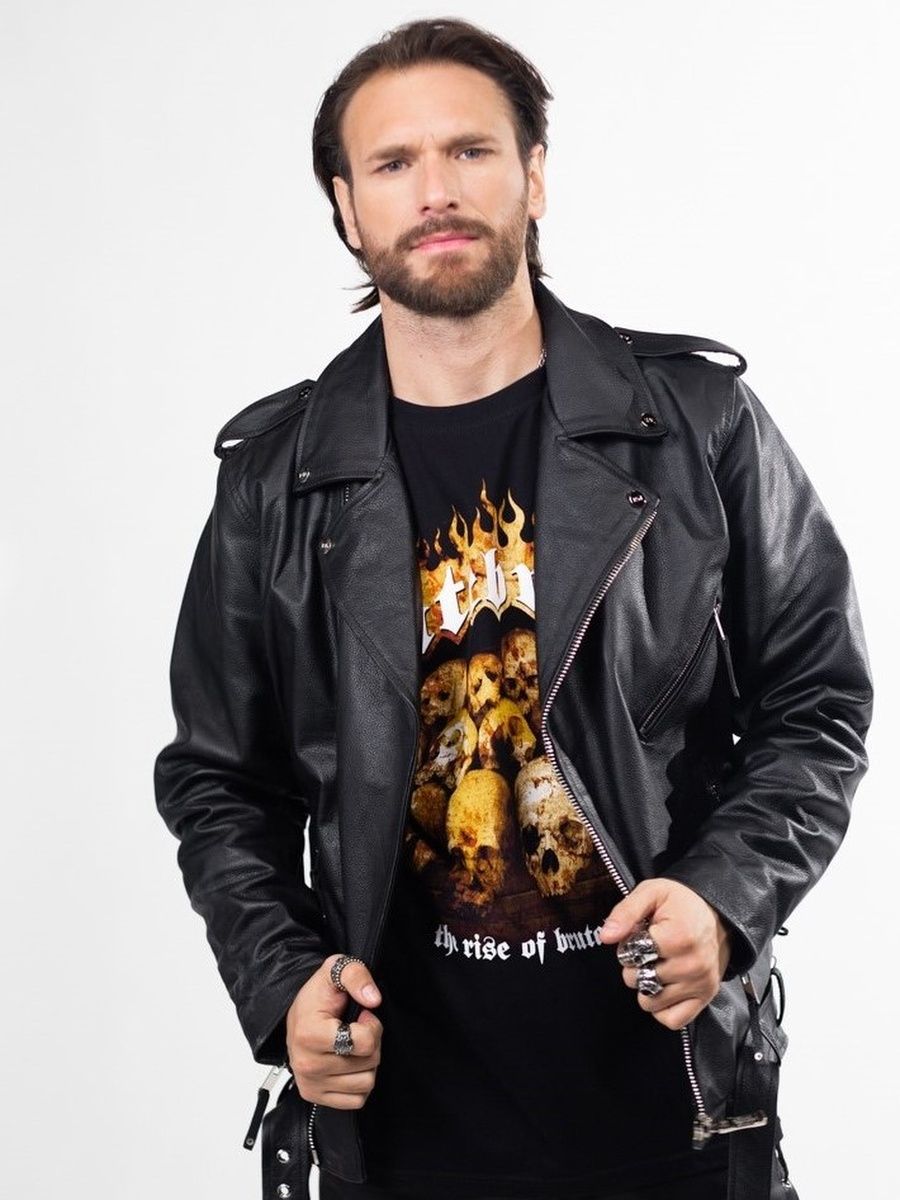 

Кожаная куртка мужская RockMerch FR1270 черная XS, Черный, FR1270