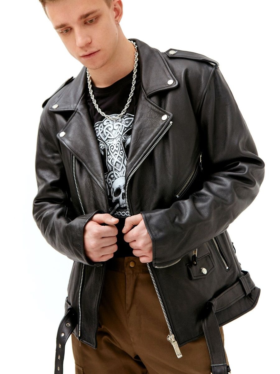 Кожаная куртка мужская RockMerch FR1271 черная XL