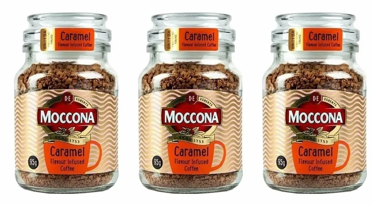 фото Moccona растворимый кофе moccona с ароматом карамели 95 г 3 штуки