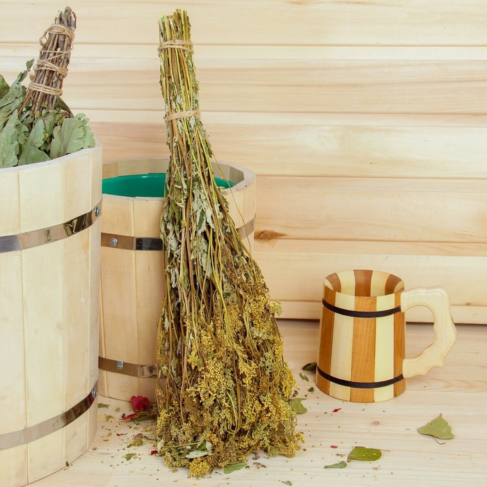 

Веник для бани 45 (+-5) см ТРАВЯНОЙ из таволги, в индивидуальной упаковке