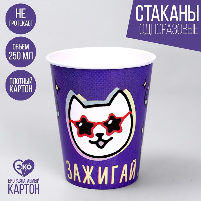 

Стакан бумажный «Зажигай», набор 6 шт, 250 мл, Сервировка стола. Универасальная