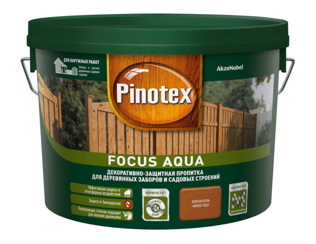 

Пропитка декоративная для защиты древесины Pinotex Focus Aqua золотая осень 2,5 л., Focus Aqua