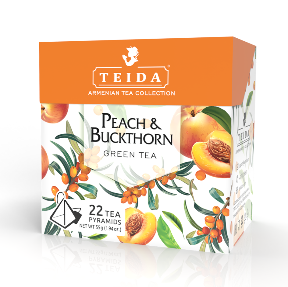 Чай зеленый Teida Peach & Buckthorn в пирамидках 2,5 г х 22 шт