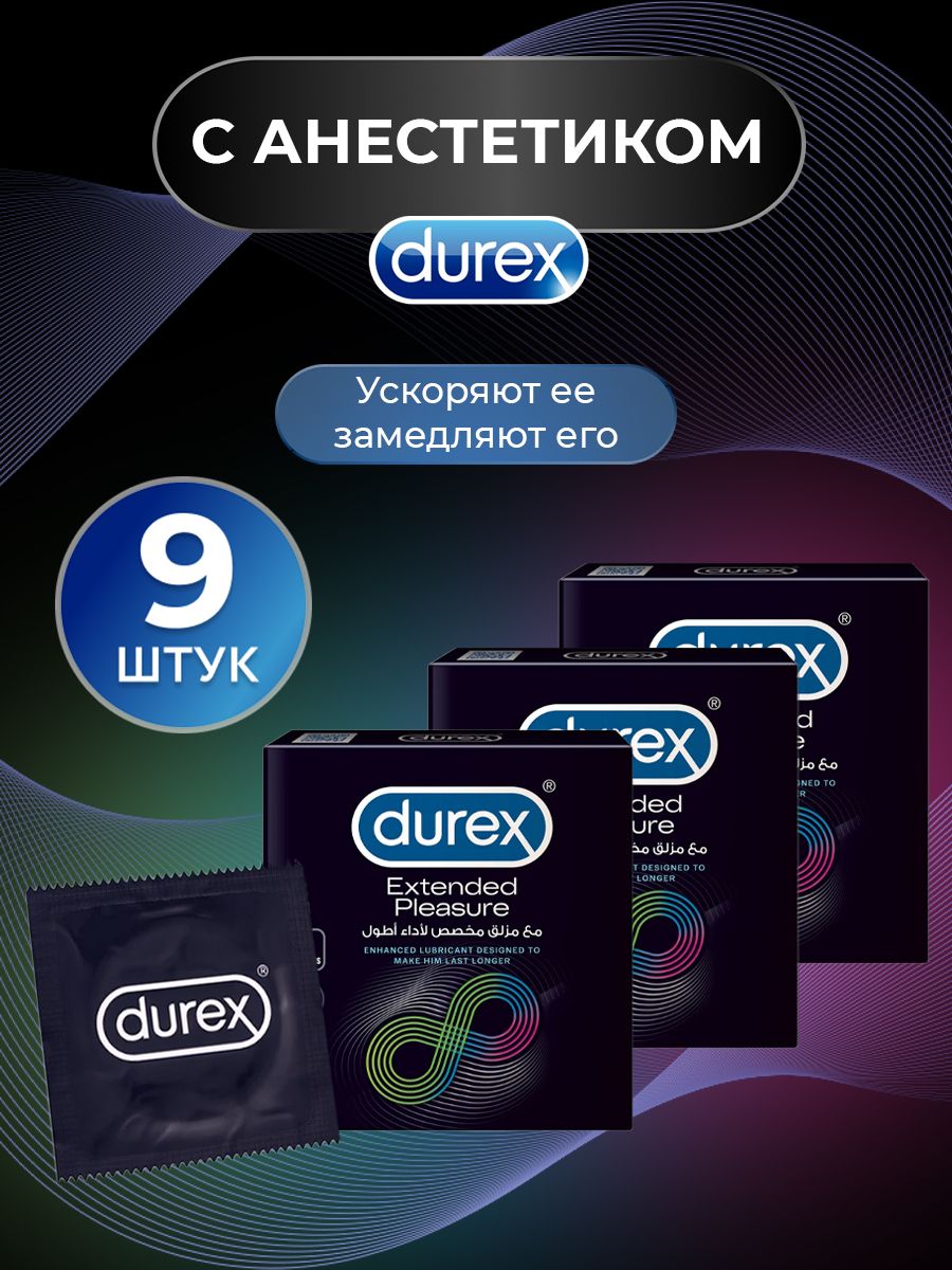 Презервативы Durex Extended Pleasure анестетиком, 9 шт, 3 уп по 3 шт 600012735601 прозрачный