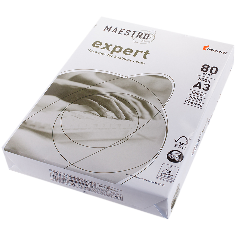 фото Бумага maestro expert а3, 80г/м2, 500л., 168% mondi