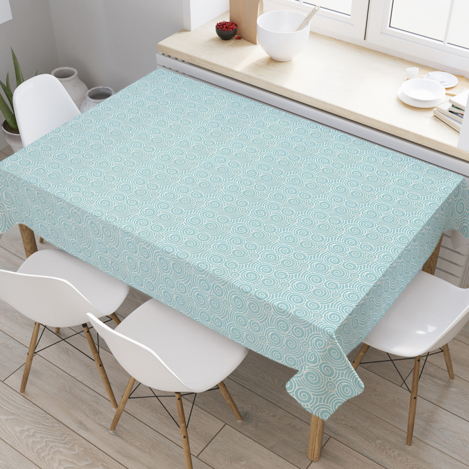 

Скатерть прямоугольная на кухонный стол JoyArty "Полотно завитков" из оксфорда, 120x145 см, Голубой, Полотно завитков