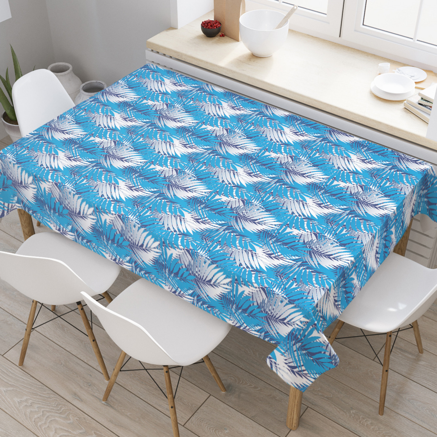 

Скатерть прямоугольная JoyArty "Тропический занавес" из оксфорда, 120x145см, Голубой, Тропический занавес