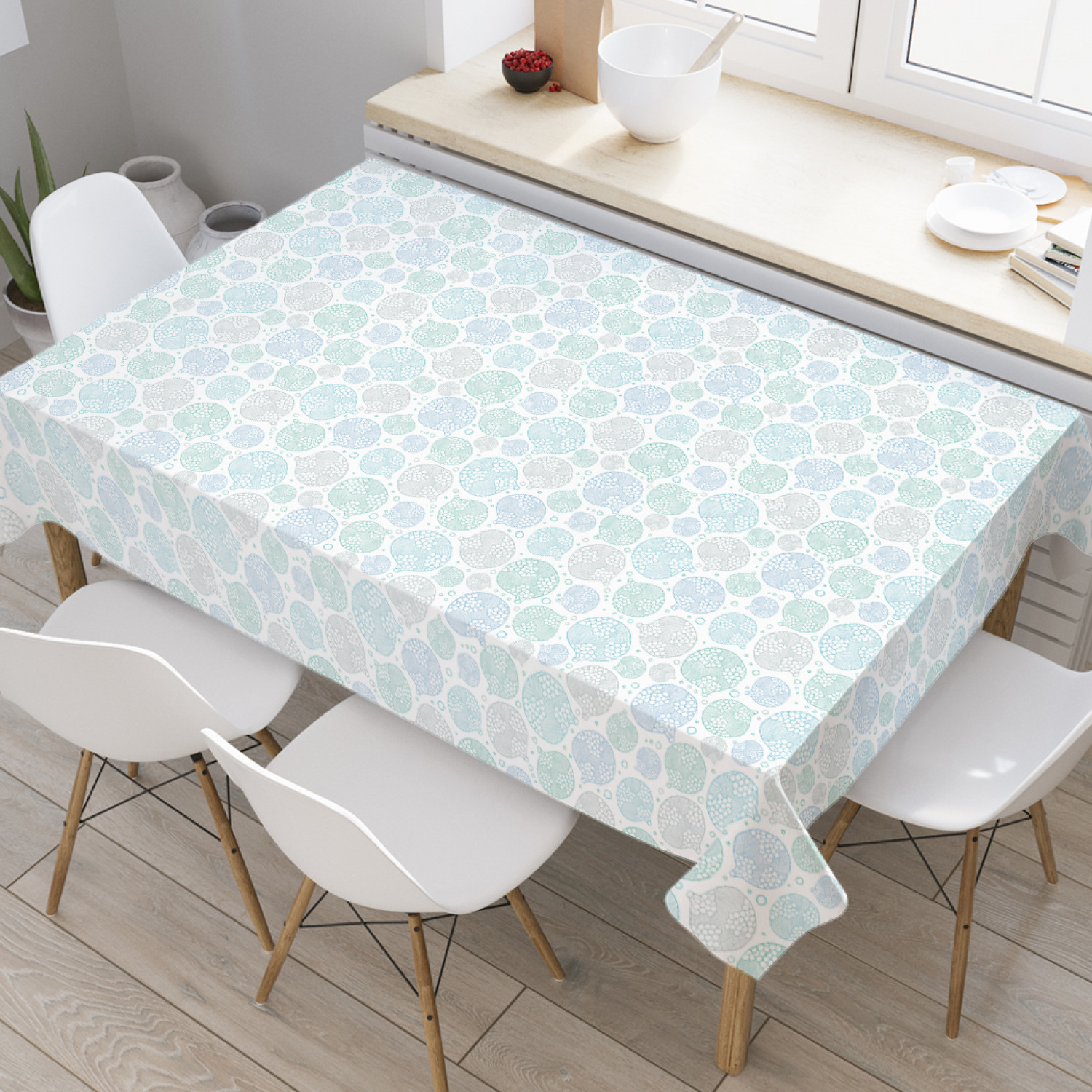 

Скатерть прямоугольная на кухонный стол JoyArty "Новогодние шары" из оксфорда, 120x145 см, Голубой, Новогодние шары