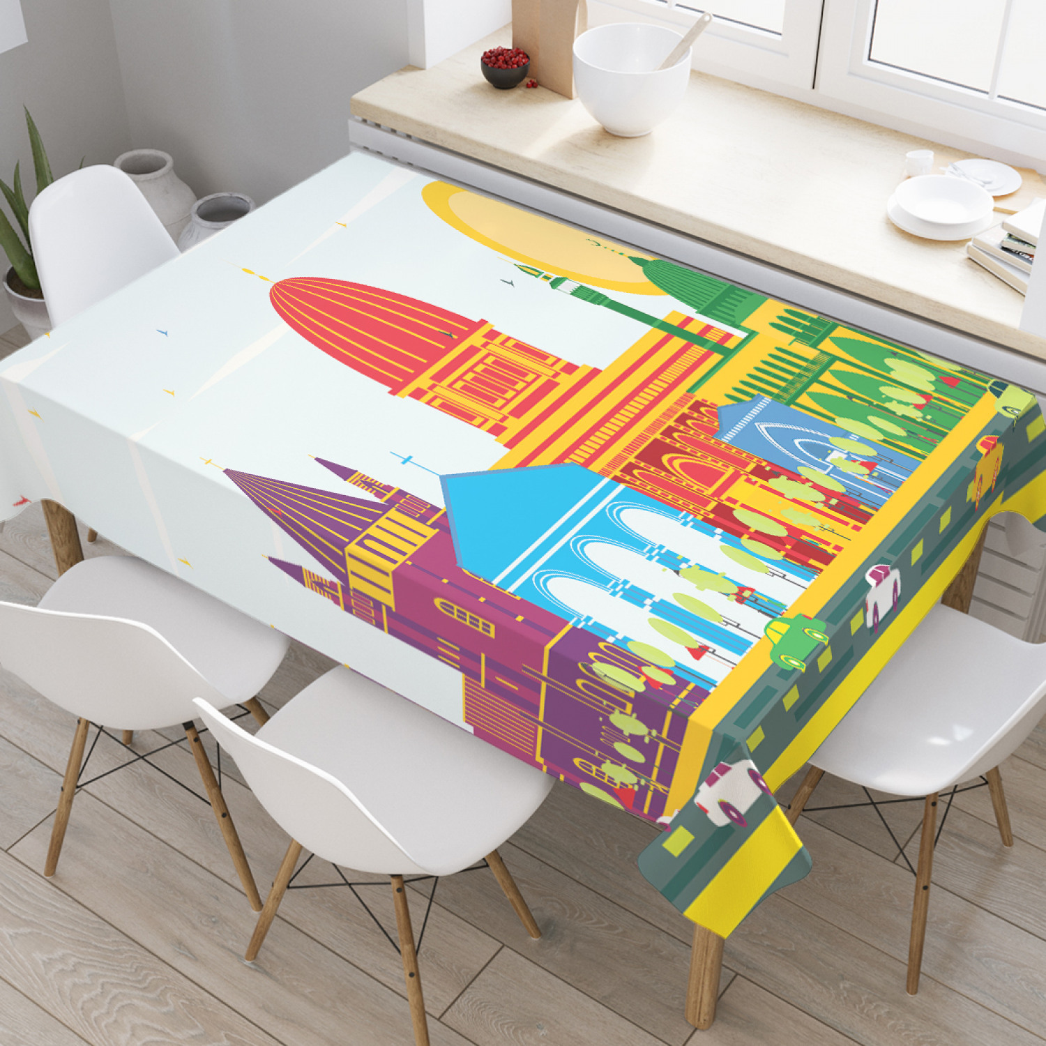 

Скатерть прямоугольная на кухонный стол JoyArty "Цветной Иерусалим" из оксфорда, 120x145см, Белый, Цветной Иерусалим