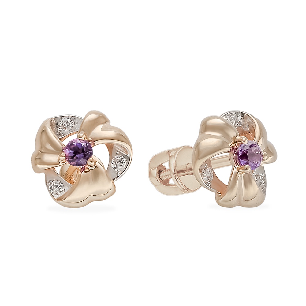 

Серьги из красного золота с аметистом, фианитом 585Gold 202007978, 202007978