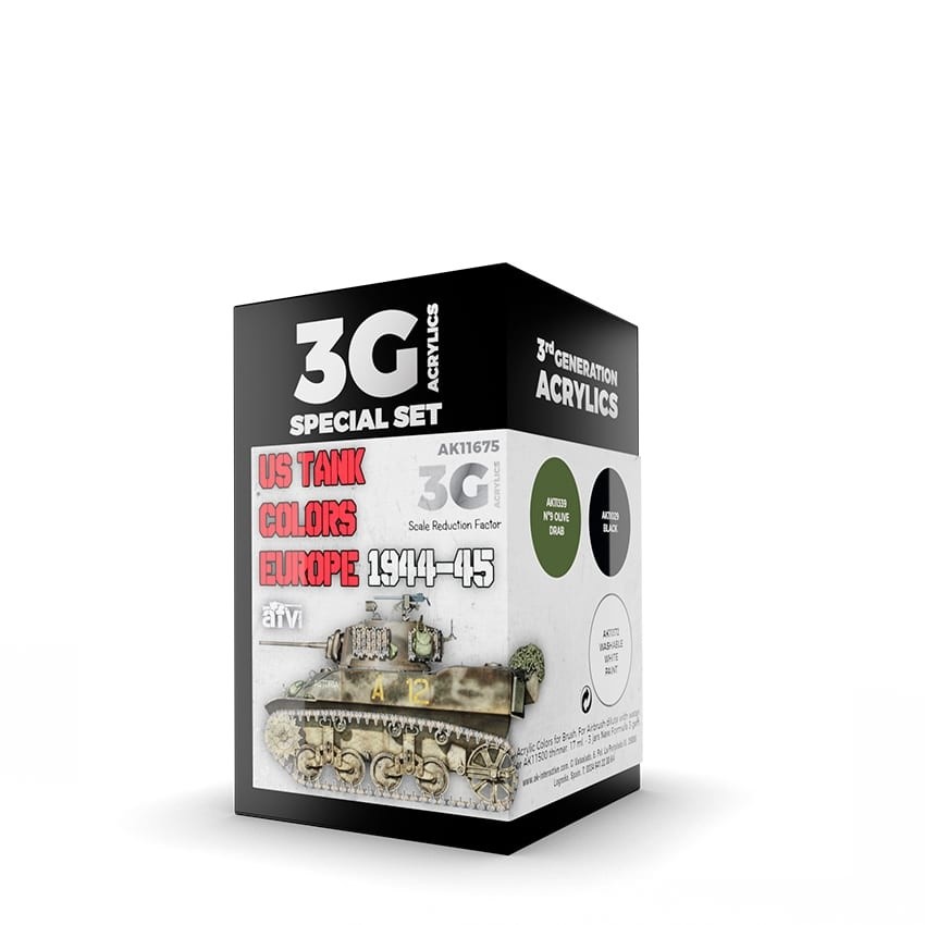 

AK11675 Набор красок US TANK COLORS EUROPE 1944-45, Зеленый;черный;белый