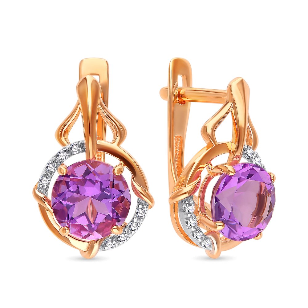 

Серьги из красного золота с аметистом, фианитом 585Gold 202007789, 202007789