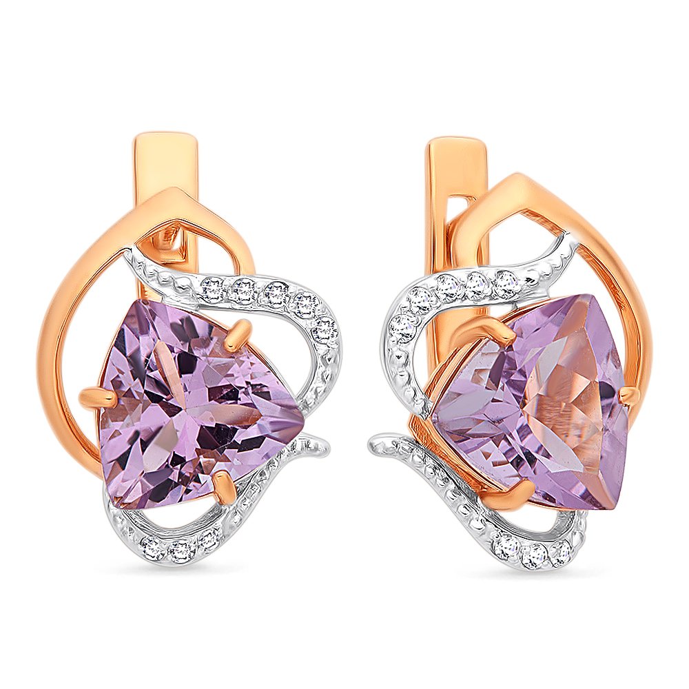 

Серьги из красного золота с аметистом, фианитом 585Gold 202007402, 202007402