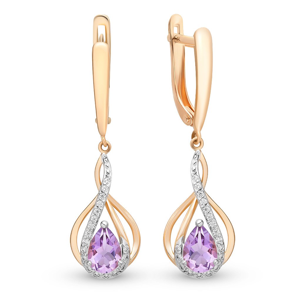 

Серьги из красного золота с аметистом, фианитом 585Gold 202007390, 202007390