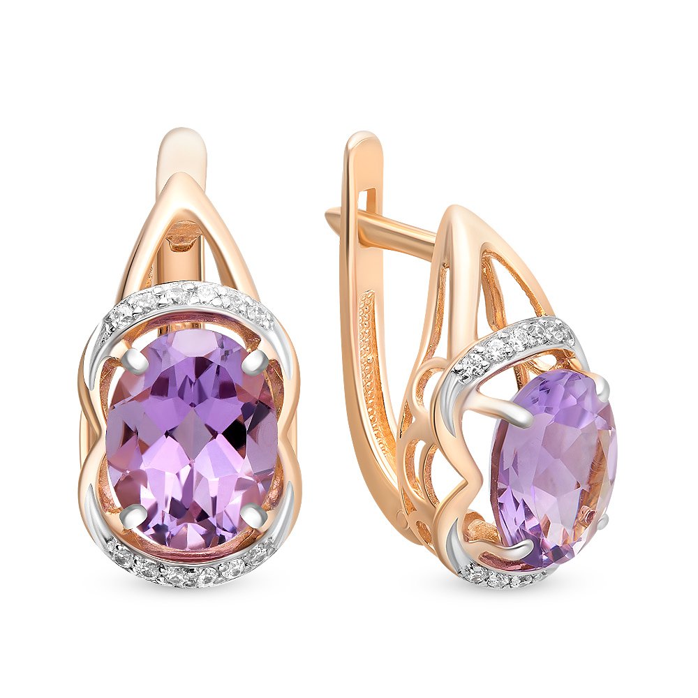 

Серьги из красного золота с аметистом, фианитом 585Gold 202007360, 202007360
