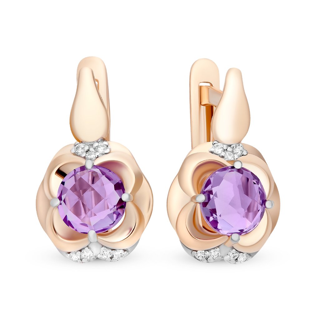 

Серьги из красного золота с аметистом, фианитом 585Gold 202007168, 202007168