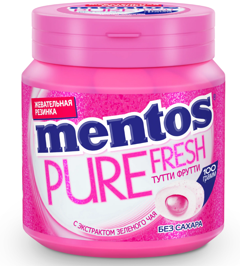 Резинка жевательная Mentos Pure Fresh тутти-фрутти, экстракт зелёного чая, без сахара 100г