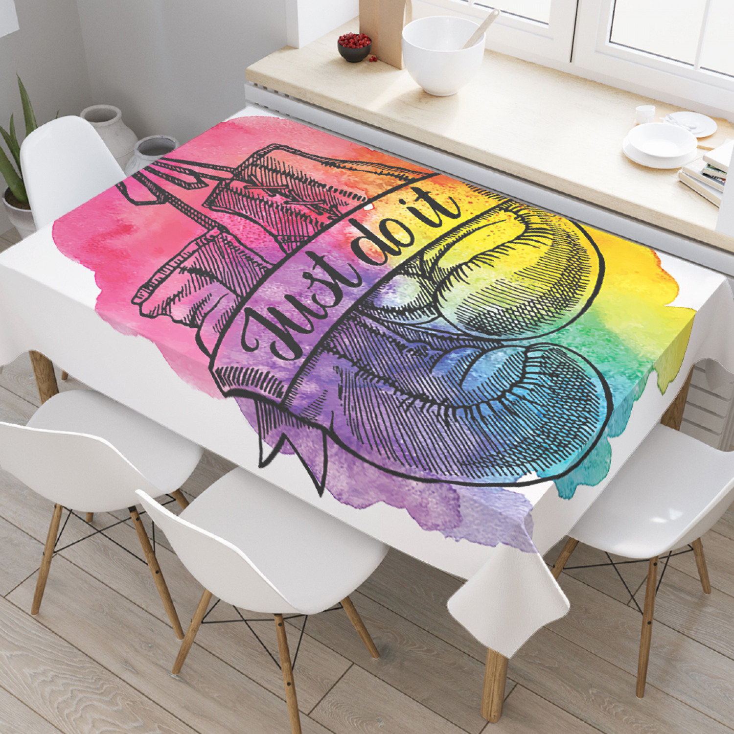 

Скатерть прямоугольная на кухонный стол JoyArty "Сделай это" из оксфорда, 120x145 см, Белый, Сделай это