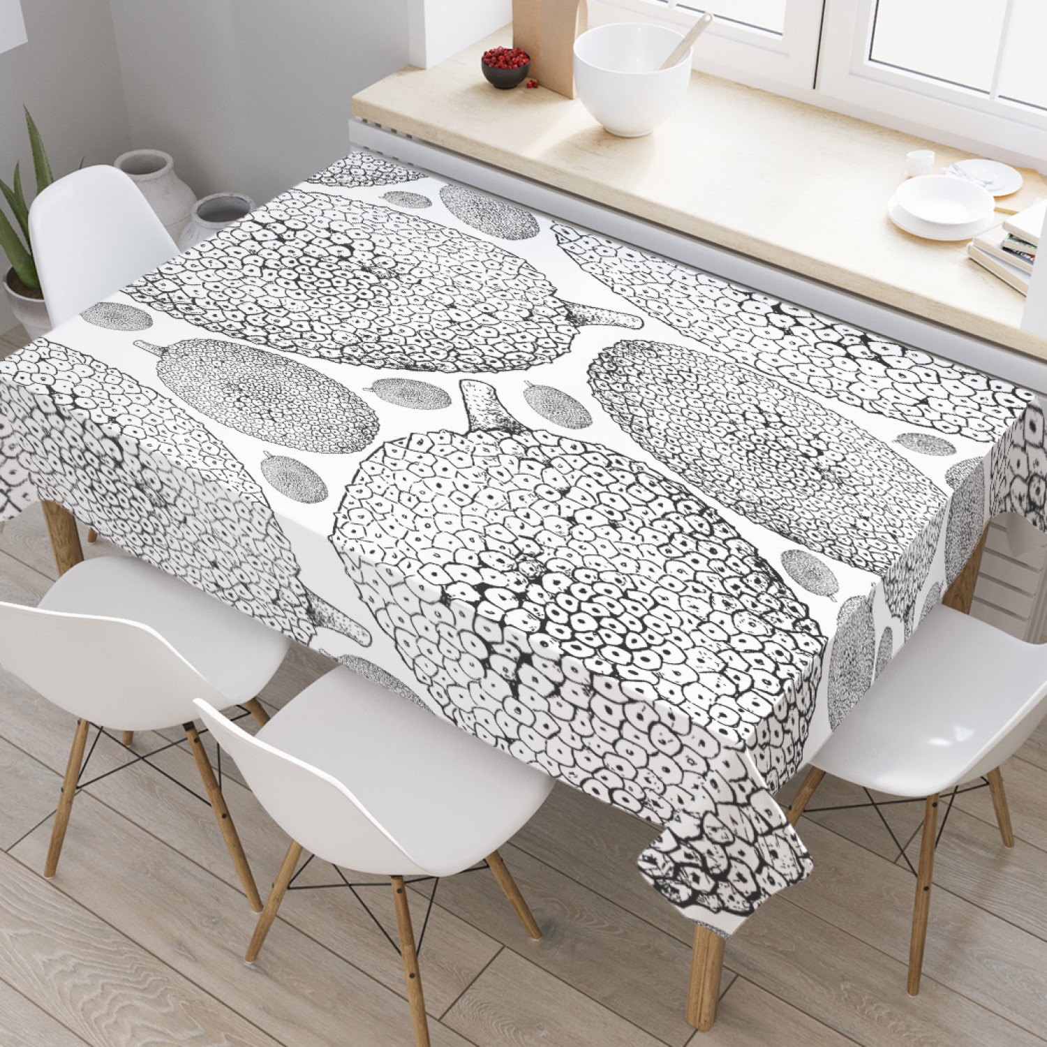 

Скатерть прямоугольная JoyArty "Графический джекфрут" из оксфорда, 120x145см, Белый, Графический джекфрут