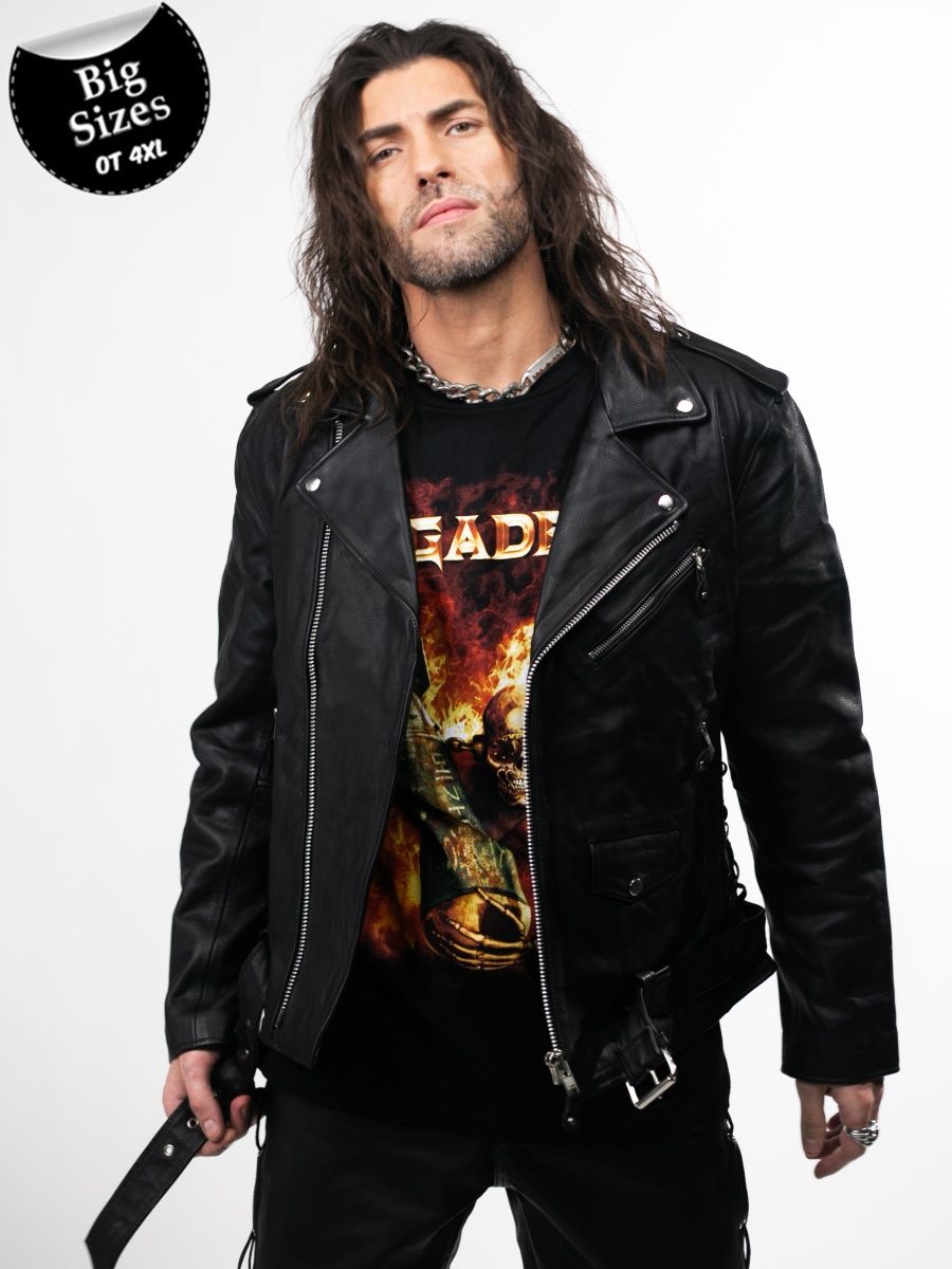 Кожаная куртка мужская RockMerch KRM769 черная 7XL
