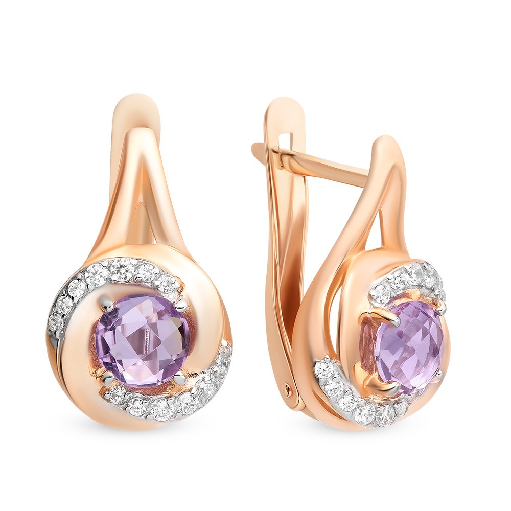 

Серьги из красного золота с аметистом, фианитом 585Gold 202007167, 202007167