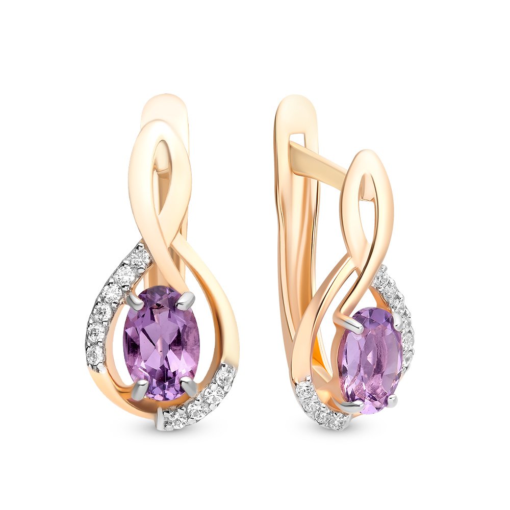 

Серьги из красного золота с аметистом, фианитом 585Gold 202007161, 202007161