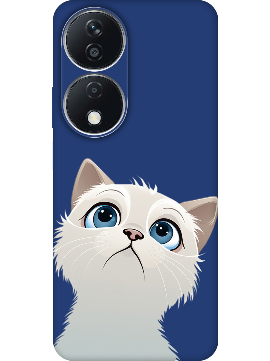

Силиконовый чехол на Honor X7b с принтом "Белый котик" матовый синий, Синий;белый, 781972111