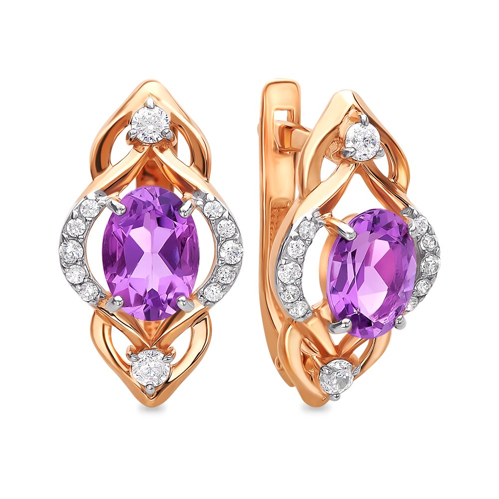 

Серьги из красного золота с аметистом, фианитом 585Gold 202007156, 202007156
