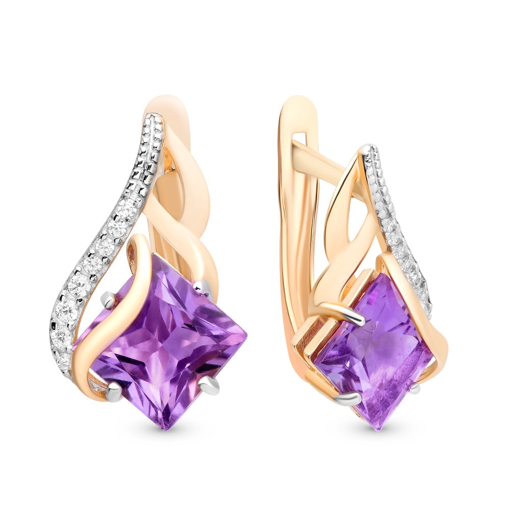 

Серьги из красного золота с аметистом, фианитом 585Gold 202007152, 202007152