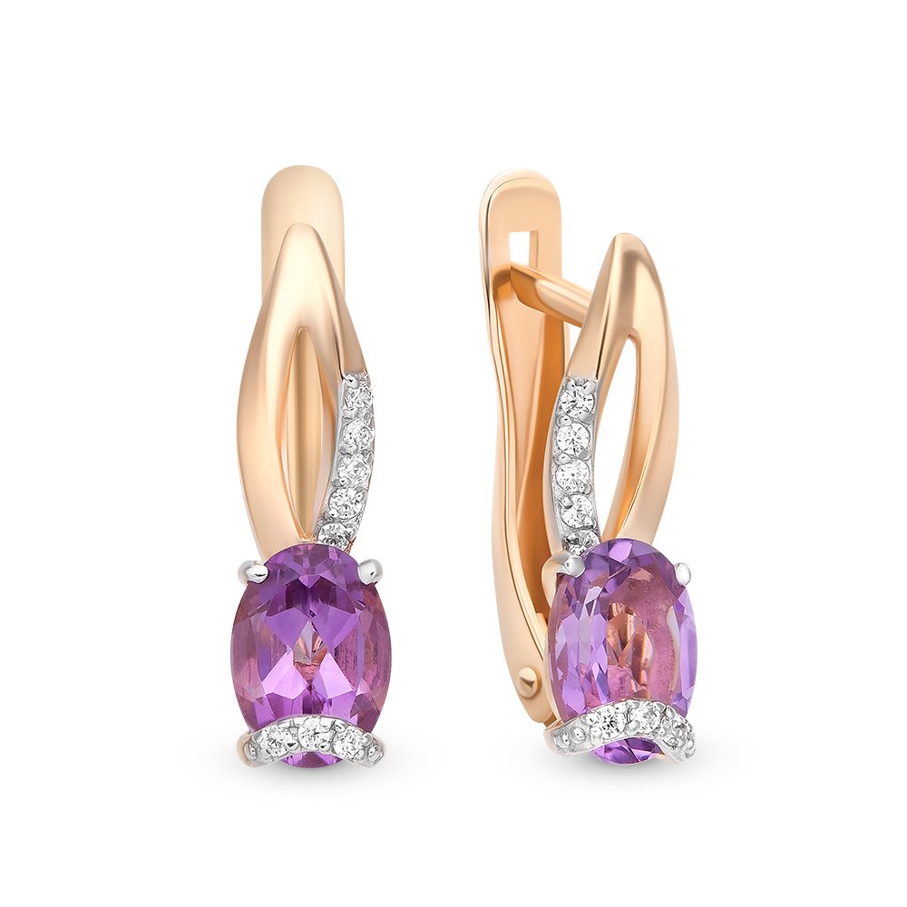 

Серьги из красного золота с аметистом, фианитом 585Gold 202006971, 202006971