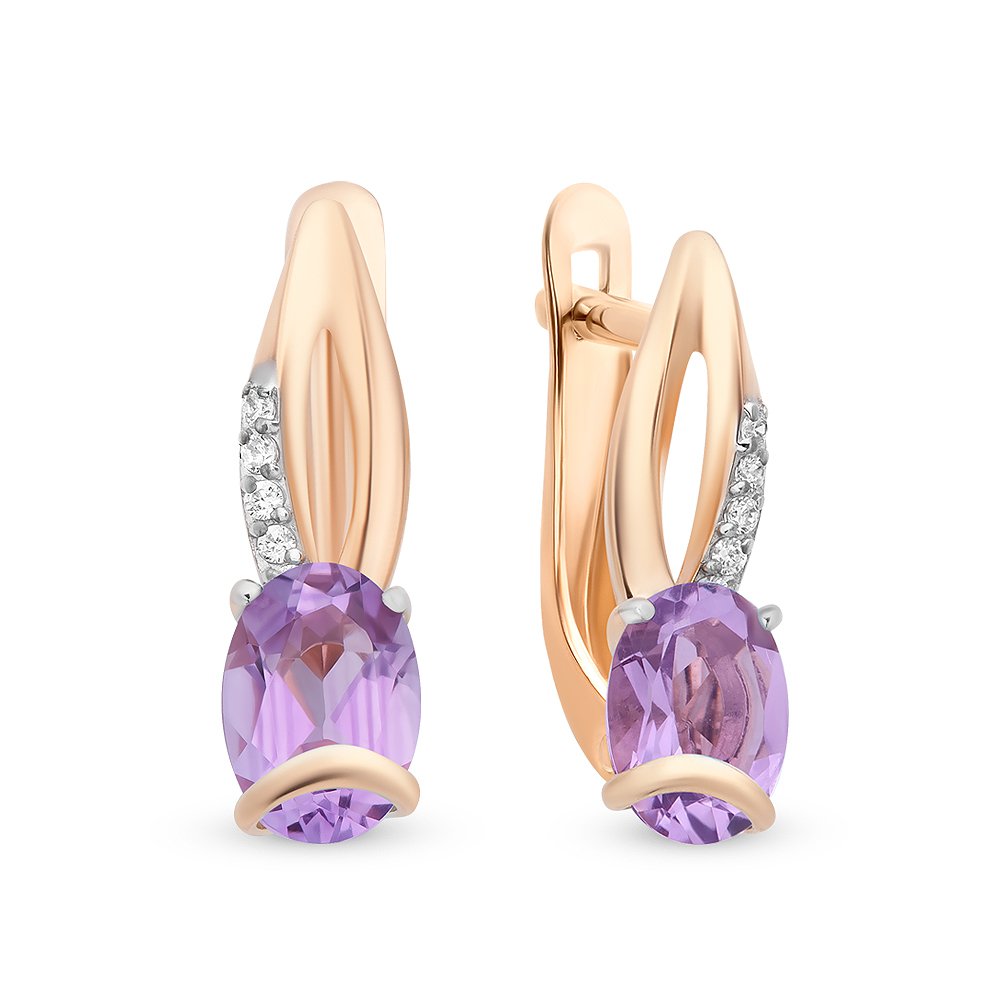 

Серьги из красного золота с аметистом, фианитом 585Gold 202007143, 202007143