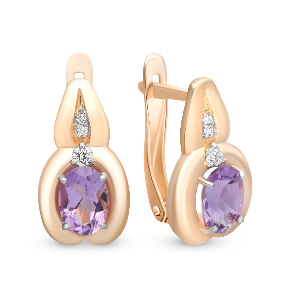 

Серьги из красного золота с аметистом, фианитом 585Gold 202007142, 202007142
