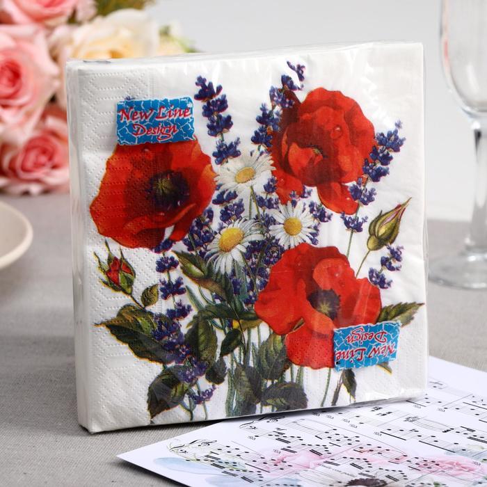 

Салфетки бумажные New Line FRESCO Маки с ромашками, 3-слоя 20 листов 33*33