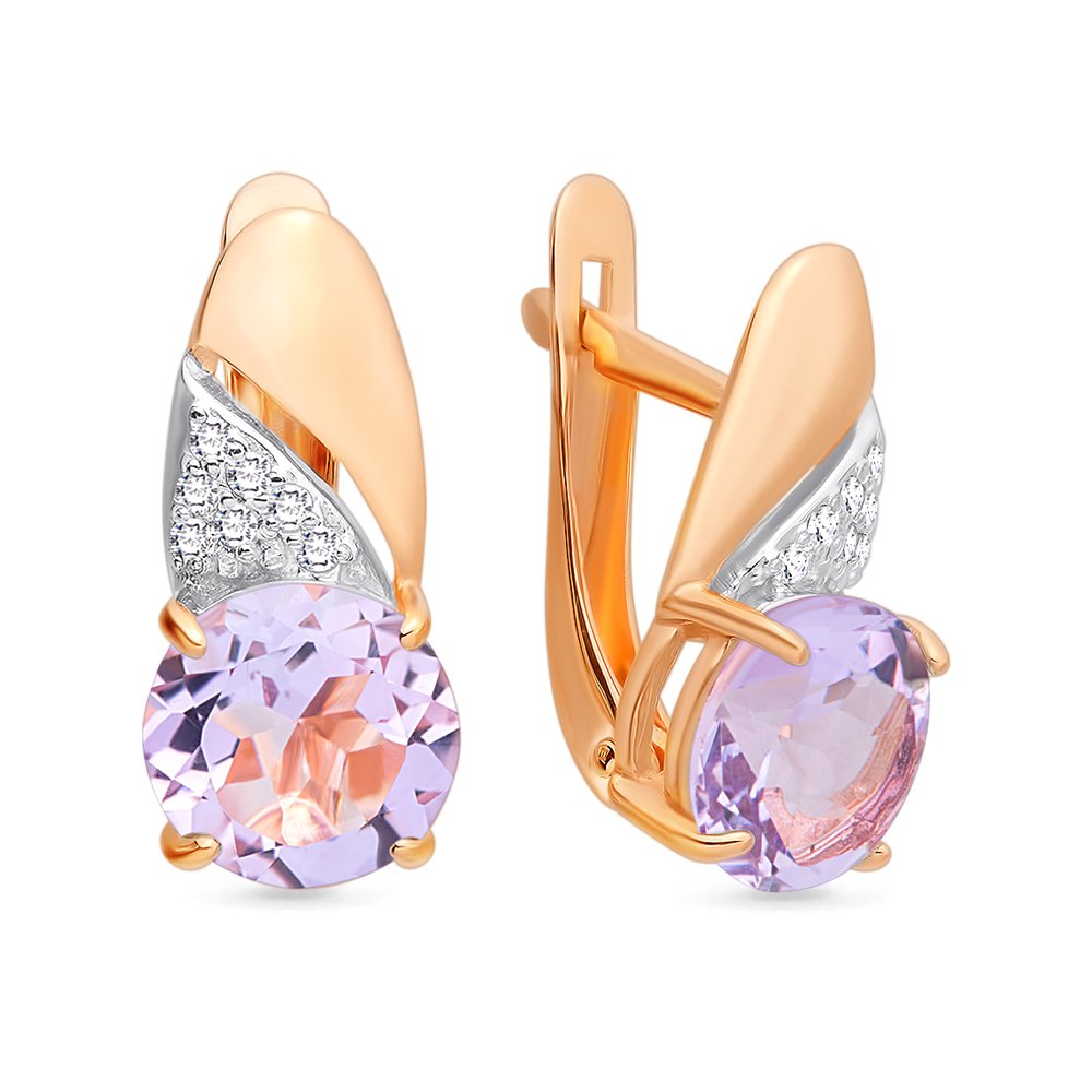 

Серьги из красного золота 585Gold 202006705, аметист/фианит, 202006705