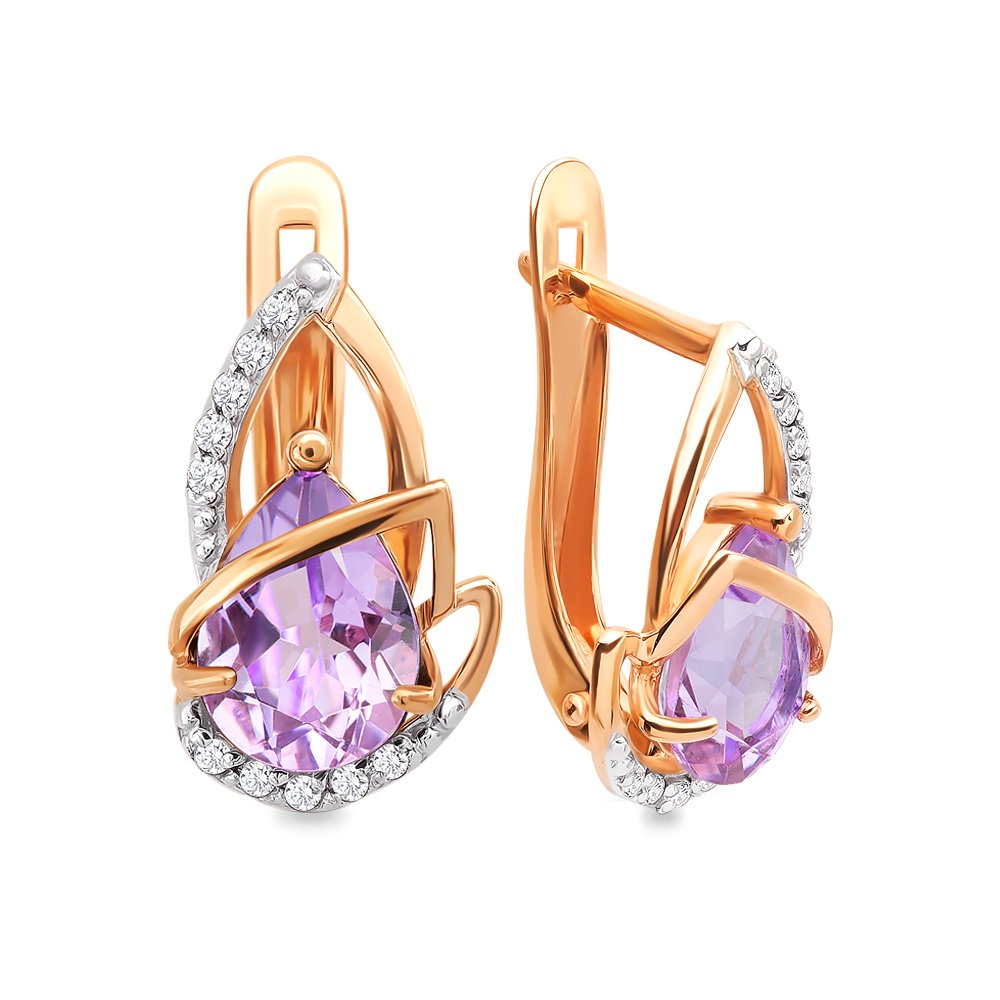 

Серьги из красного золота с аметистом, фианитом 585Gold 202006701, 202006701